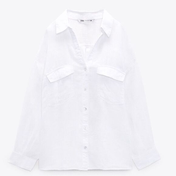 Zara 100% Linen Shirt With Pockets - Picture 2 of 9